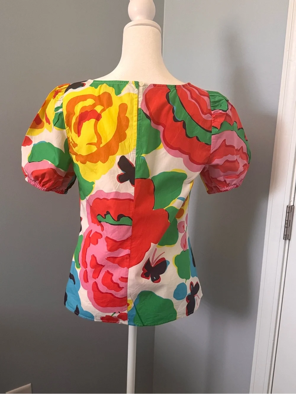 J Crew Colorful Floral Scoop Neck Puff Sleeve Top -  Size 2